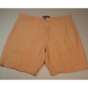 Chaps Mens Shorts Sz 36 Orange & White Gingham Seersucker Flat Front 100% Cotton
